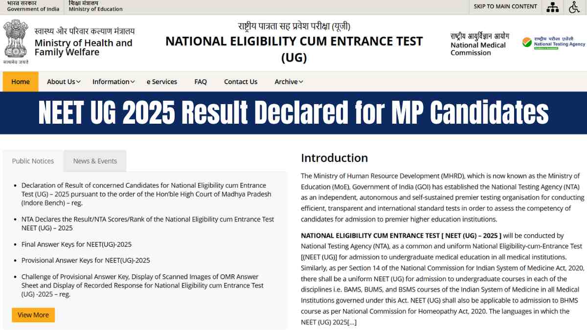 NEET UG 2025 Results Declared for MP Candidates